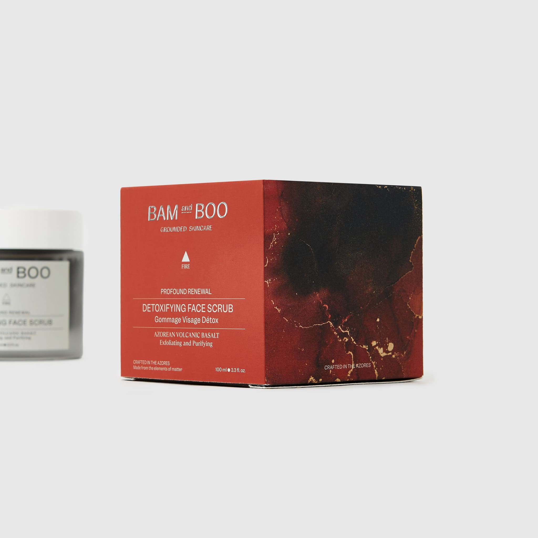 Volcanic Basalt Face Scrub - Pack Shot Product Packaging Detail - BAMandBOO Grounded Skincare Azores